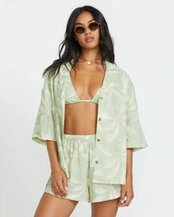 Beach Side Printed Short Sleeve Shirt - Pistachio