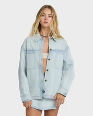 Jade Saltwashed Long Sleeve Woven Top - Blue Mist