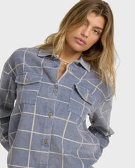 Fadeaway Long Sleeve Cord Shacket - Stone Blue