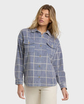 Fadeaway Long Sleeve Cord Shacket - Stone Blue