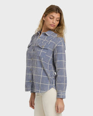 Fadeaway Long Sleeve Cord Shacket - Stone Blue
