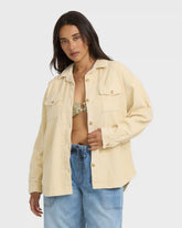 Fadeaway Long Sleeve Cord Shacket - Whitecap
