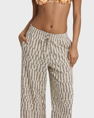 Vivid Wave Elastic Waist Pants - Teak