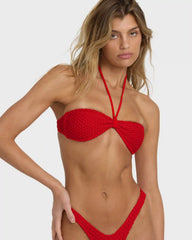 Twisted Tides Halter Bandeau Bikini Top - Red Aloha
