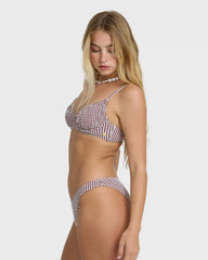 Mini Wave Check Tropic Medium Bikini Bottom - Red Dahlia