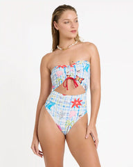 Lottie Hall Summer Bandeau One-piece Swimsuit - White Multi