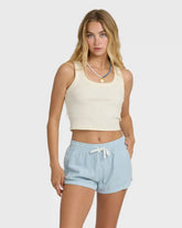 Road Trippin Elastic Waist Shorts - Washed Chambray