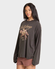 Familiar Roads Long Sleeve Knit Graphic T-Shirt - Off Black