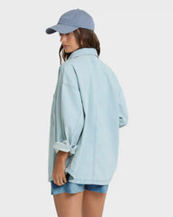 Mix Match Long Sleeve Denim Overshirt - Sky Wash
