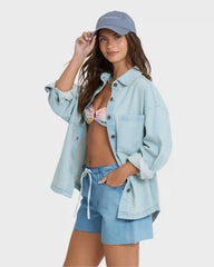 Mix Match Long Sleeve Denim Overshirt - Sky Wash
