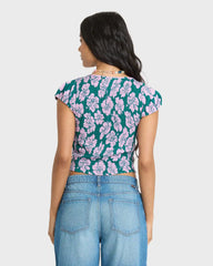 Crush On You Short Sleeve Crepe Shirt - Deep Lagoon