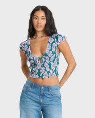 Crush On You Short Sleeve Crepe Shirt - Deep Lagoon