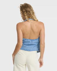 Lyla Saltwashed Halter Top - Sea Blue