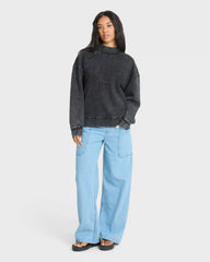 Sun Washed Mock Neck Sweatshirt - Black Sands