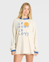 Le Love Surf Ringer Long Sleeve Cotton T-Shirt - White Cap