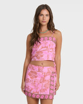 Sun Faded Yarn-Dyed Wrap Mini Skirt - Party Pink