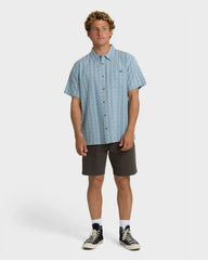 Sundays Jacquard Short Sleeve Woven Shirt - Blue Fog