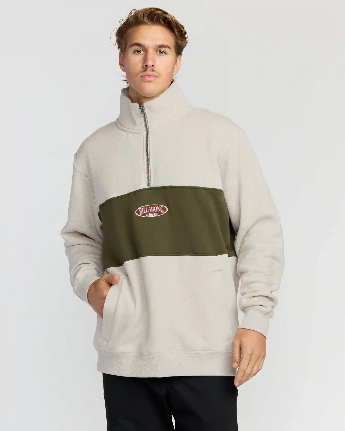 Bad Dog 3/4 Zip Mockneck Sweatshirt - Sand Htr