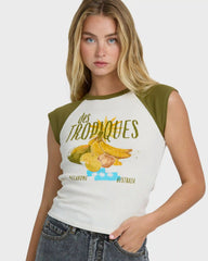 Des Tropic Short Sleeve Raglan Top - Dark Olive