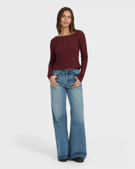 Fever Twist Long Sleeve Knit Top - Pinot