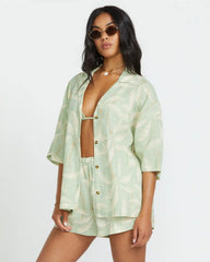 Beach Side Printed Short Sleeve Shirt - Pistachio