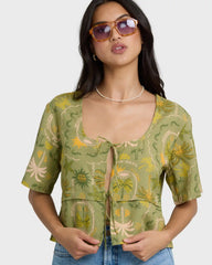Totally Tropic Short Sleeve Woven Top - Cedar