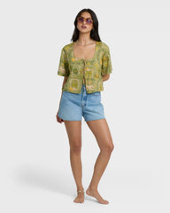 Totally Tropic Short Sleeve Woven Top - Cedar