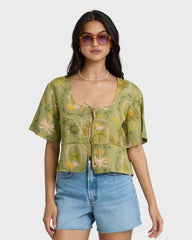 Totally Tropic Short Sleeve Woven Top - Cedar