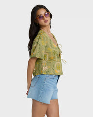Totally Tropic Short Sleeve Woven Top - Cedar