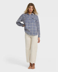 Fadeaway Long Sleeve Cord Shacket - Stone Blue