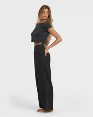 New Waves Gauze Elastic Waist Pants - Black Sands
