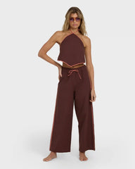 Double Take Elastic Waist Pants - Teak