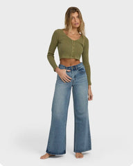 Free Fall High-Waist Denim Flare Pants - Atlantic Deep