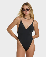 Sol Searcher Deep V One-piece Swimsuit - Black Pebble