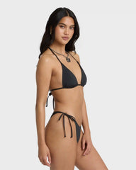 Sol Searcher Tie-Side Tanga Skimpy Bikini Bottoms - Black Pebble