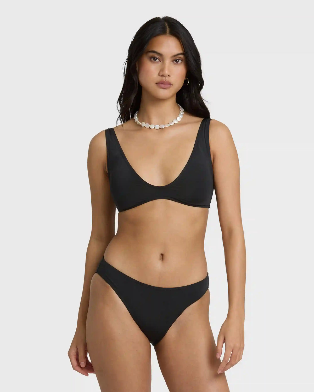Sol Searcher Scoop Tank Bikini Top - Black Pebble