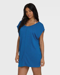 Hallow Wave Mini Short Sleeve Dress - True Blue