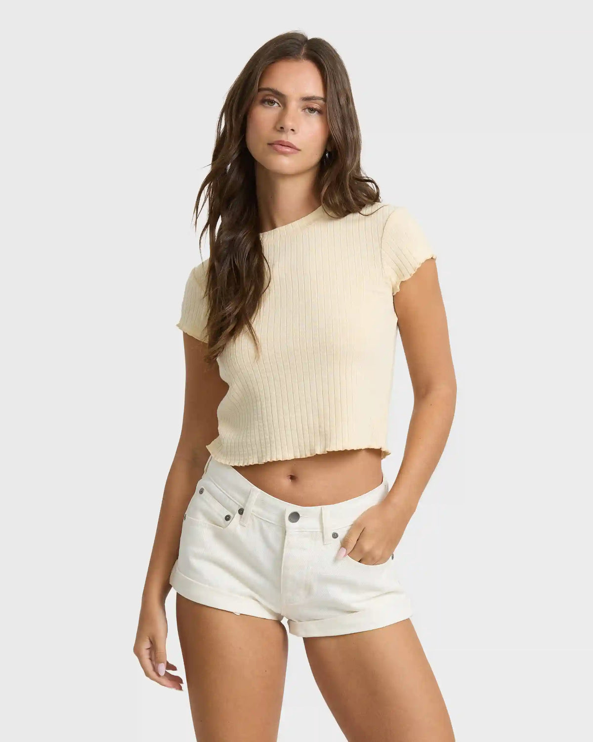 Get Low Denim Shorts - Salt Crystal
