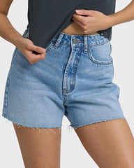 Riley Cut-Off Denim Shorts - Faded Indigo Fray