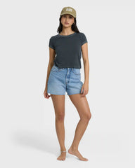 Riley Cut-Off Denim Shorts - Faded Indigo Fray