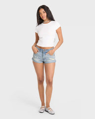 Get Low Denim Shorts - Light Wash Destroy