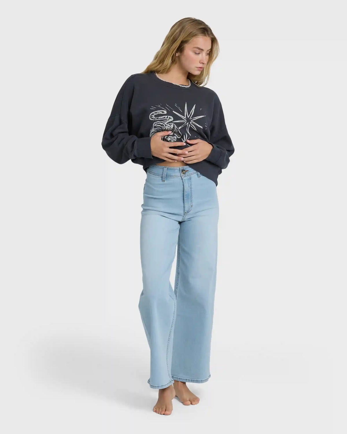 Free Fall High-Waist Denim Pants - Surf Spray