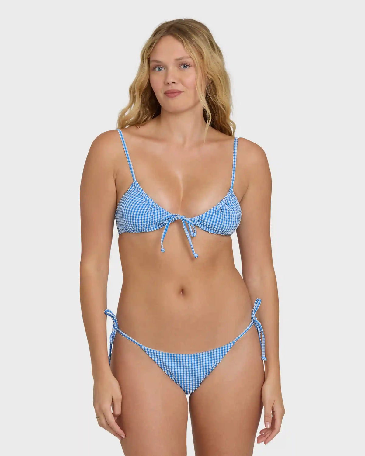 Mini Wave Check Cara Bralette Bikini Top - True Blue