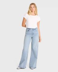 Free Fall High-Waist Denim Flare Pants - Light Wash