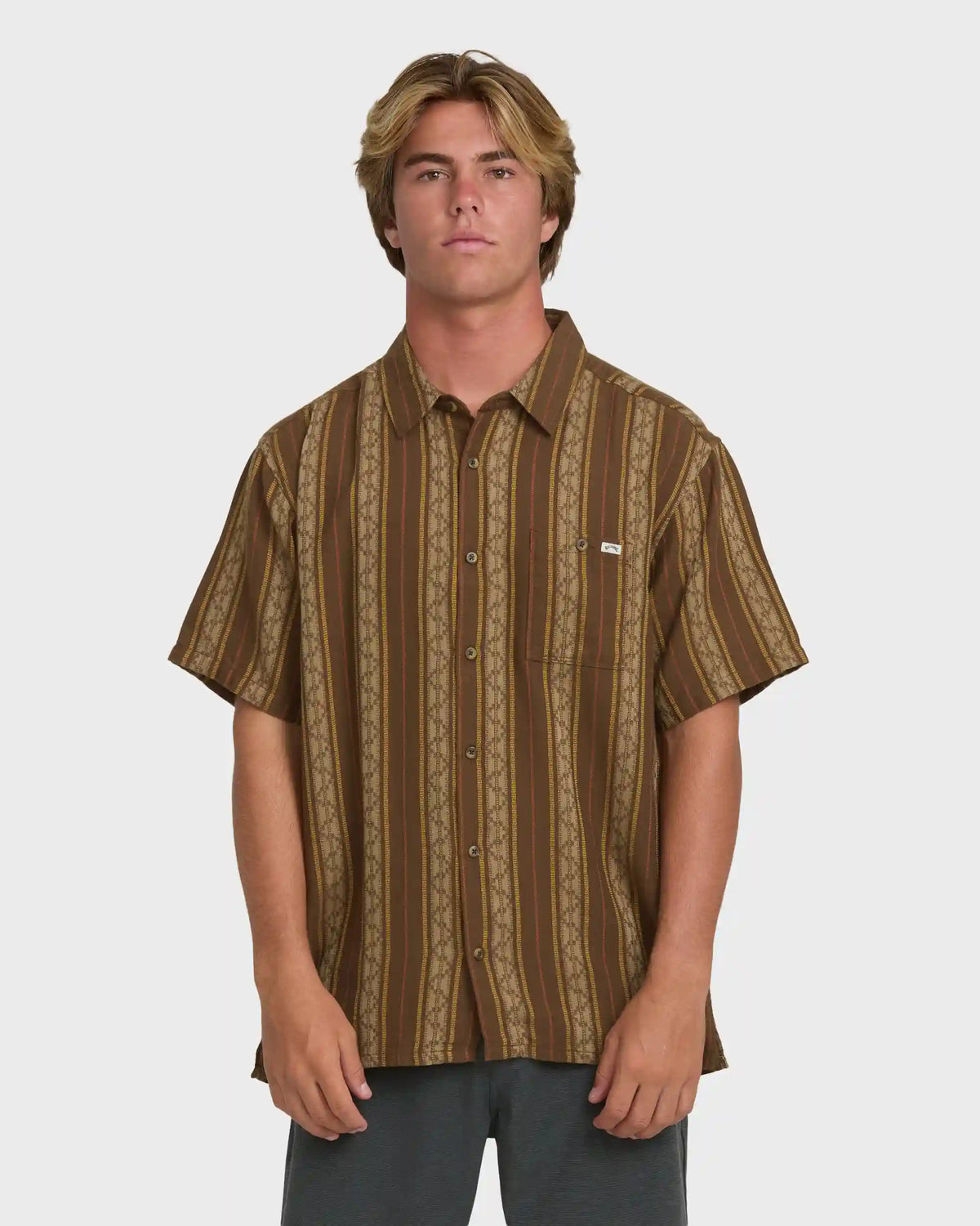 Sundays Jacquard Short Sleeve Woven Shirt - Vintage Khaki