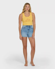 Sun Palm Seashell Tank Top - Soft Yellow