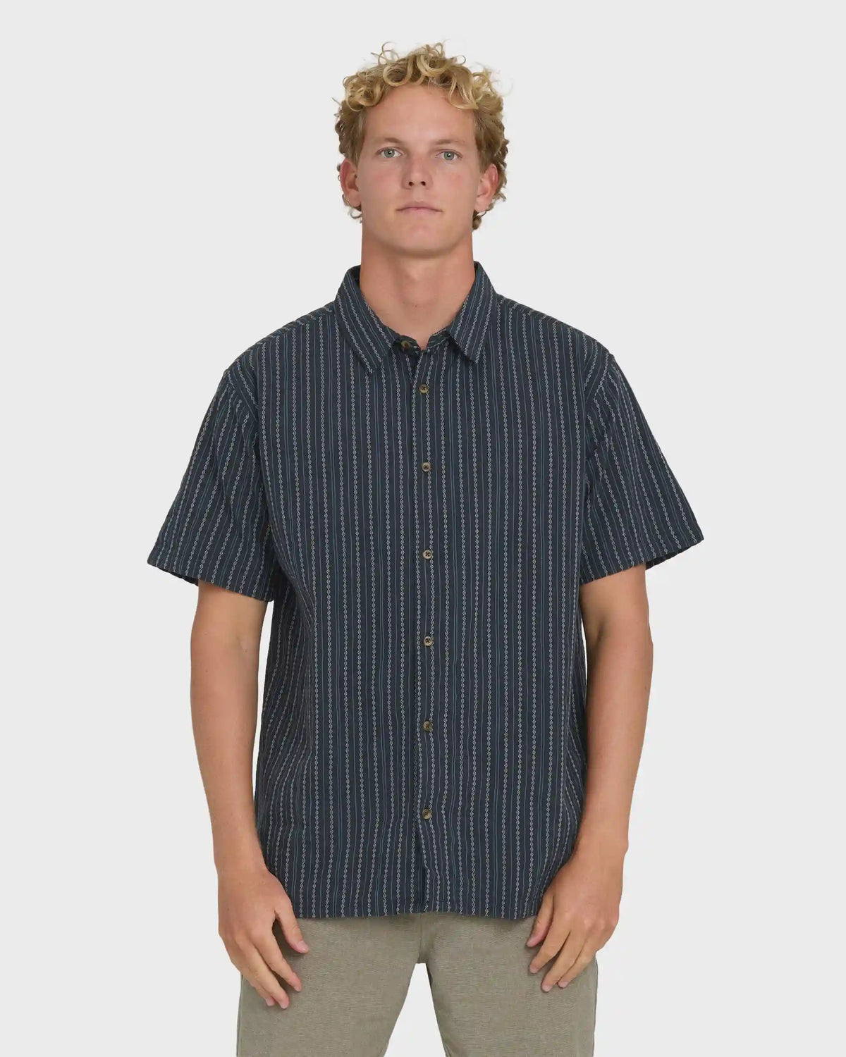 Garage Sandon Jacquard Short Sleeve Woven Shirt - True Navy