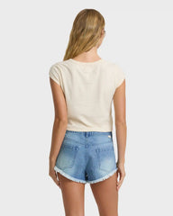 Beach Dreamin Denim Shorts - Faded Indigo Fray