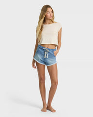 Beach Dreamin Denim Shorts - Faded Indigo Fray