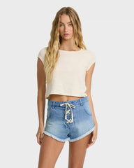 Beach Dreamin Denim Shorts - Faded Indigo Fray